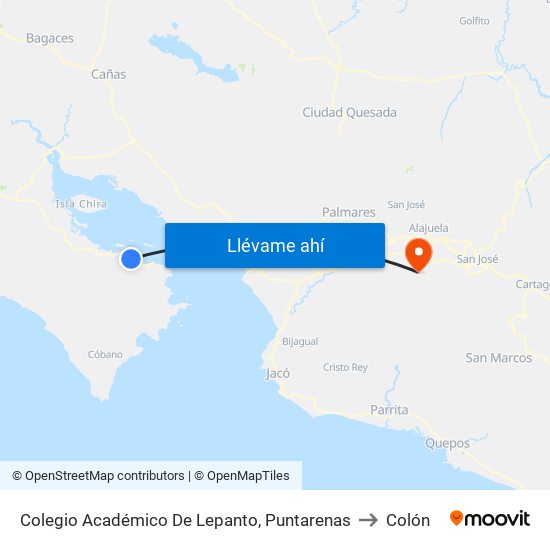 Colegio Académico De Lepanto, Puntarenas to Colón map