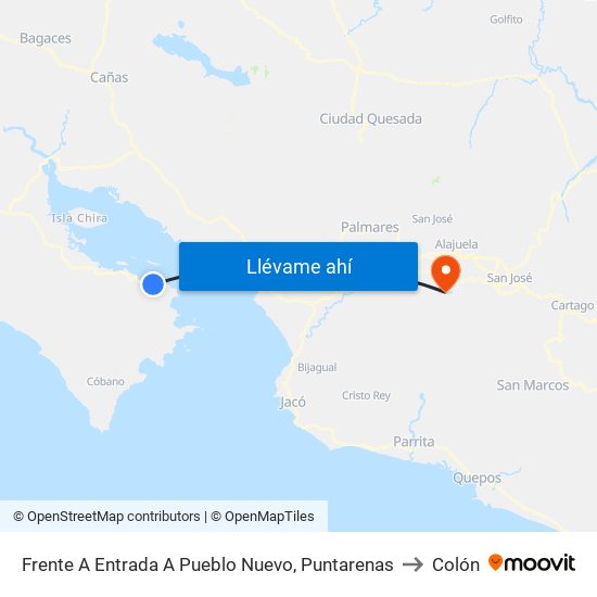 Frente A Entrada A Pueblo Nuevo, Puntarenas to Colón map