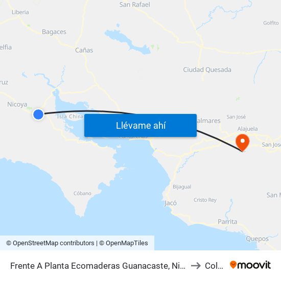 Frente A Planta Ecomaderas Guanacaste, Nicoya to Colón map
