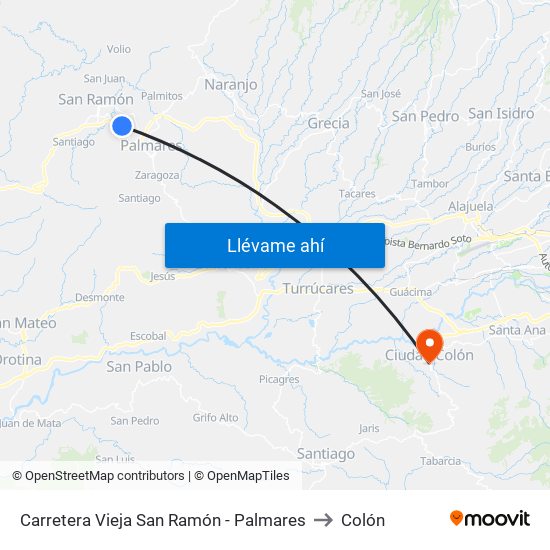 Carretera Vieja San Ramón - Palmares to Colón map