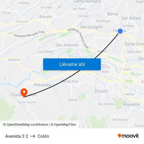 Avenida 3 2 to Colón map