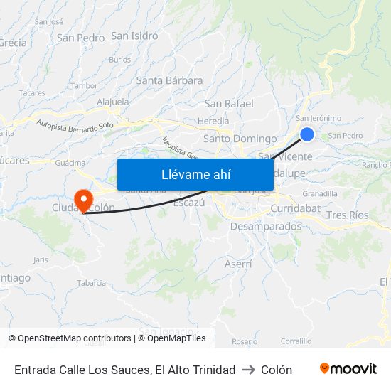 Entrada Calle Los Sauces, El Alto Trinidad to Colón map