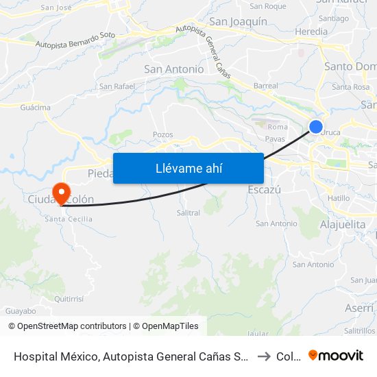 Hospital México, Autopista General Cañas San José to Colón map
