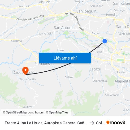 Frente A Ina La Uruca, Autopista General Cañas San José to Colón map