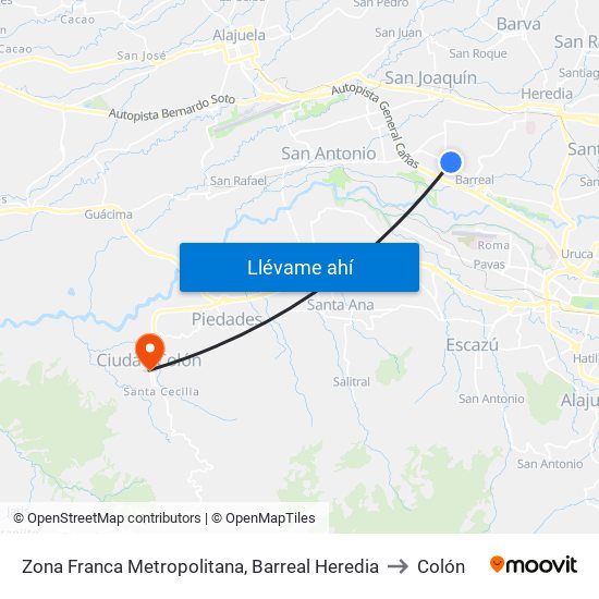 Zona Franca Metropolitana, Barreal Heredia to Colón map