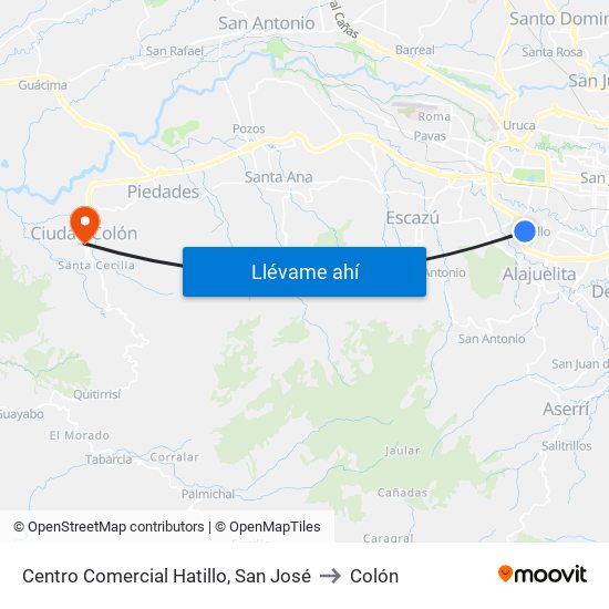 Centro Comercial Hatillo, San José to Colón map