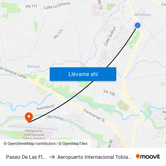 Paseo De Las Flores, Heredia to Aeropuerto Internacional Tobías Bolaños Palma (SYQ) map