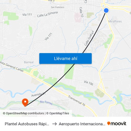 Plantel Autobuses Rápidos Heredianos, Pirro Heredia to Aeropuerto Internacional Tobías Bolaños Palma (SYQ) map