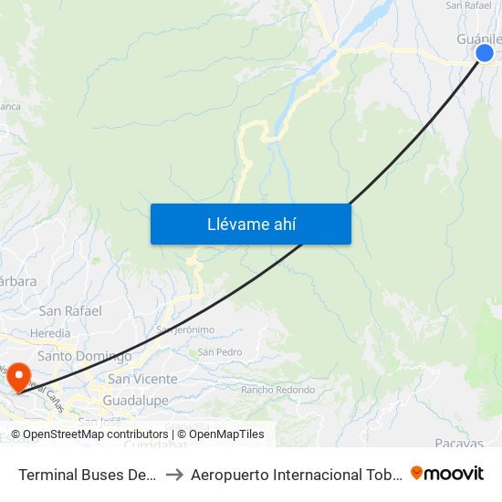 Terminal Buses De Guápiles, Pococí to Aeropuerto Internacional Tobías Bolaños Palma (SYQ) map