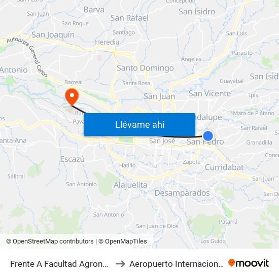 Frente A Facultad Agronomía Campus Ucr, Montes De Oca to Aeropuerto Internacional Tobías Bolaños Palma (SYQ) map