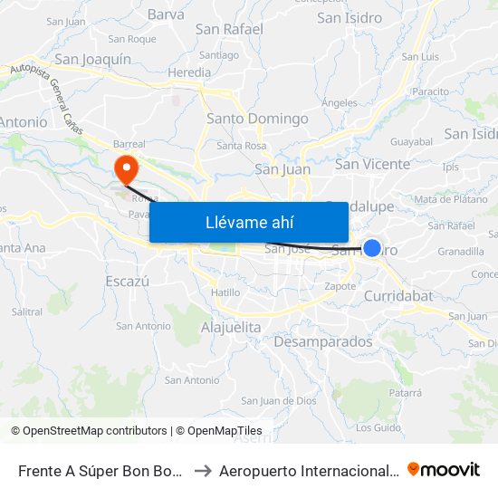 Frente A Súper Bon Bon, San Pedro Montes De Oca to Aeropuerto Internacional Tobías Bolaños Palma (SYQ) map