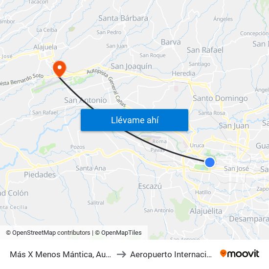 Más X Menos Mántica, Autopista General Cañas San José to Aeropuerto Internacional Juan Santamaría (SJO) map