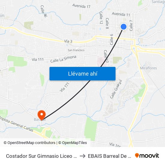 Costador Sur Gimnasio Liceo De Heredia to EBAIS Barreal De Heredia map