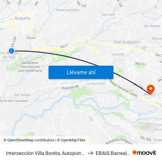 Intersección Villa Bonita, Autopista Bernardo Soto Alajuela to EBAIS Barreal De Heredia map