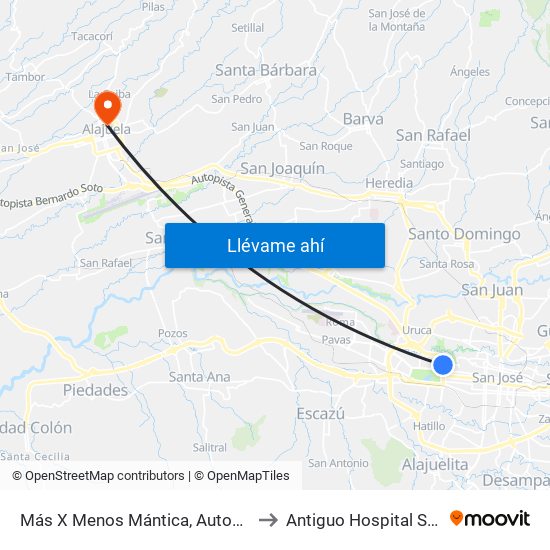 Más X Menos Mántica, Autopista General Cañas San José to Antiguo Hospital San Rafael de Alajuela map