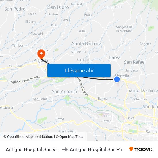 Antiguo Hospital San Vicente De Paul to Antiguo Hospital San Rafael de Alajuela map