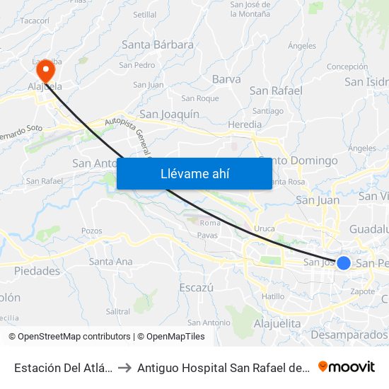 Estación Del Atlántico to Antiguo Hospital San Rafael de Alajuela map