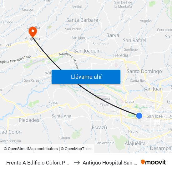 Frente A Edificio Colón, Paseo Colón San José to Antiguo Hospital San Rafael de Alajuela map