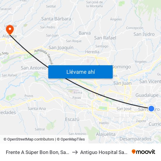 Frente A Súper Bon Bon, San Pedro Montes De Oca to Antiguo Hospital San Rafael de Alajuela map