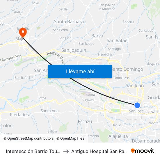 Intersección Barrio Tournon, San José to Antiguo Hospital San Rafael de Alajuela map