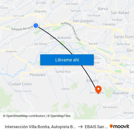 Intersección Villa Bonita, Autopista Bernardo Soto Alajuela to EBAIS San Antonio map
