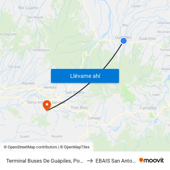 Terminal Buses De Guápiles, Pococí to EBAIS San Antonio map