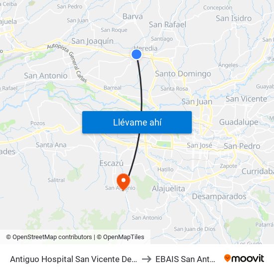 Antiguo Hospital San Vicente De Paul to EBAIS San Antonio map