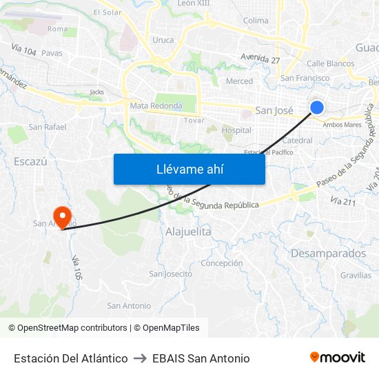 Estación Del Atlántico to EBAIS San Antonio map