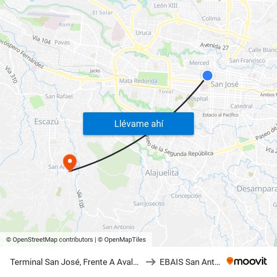 Terminal San José, Frente A Avalúos Ins to EBAIS San Antonio map