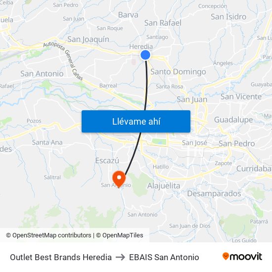 Outlet Best Brands Heredia to EBAIS San Antonio map