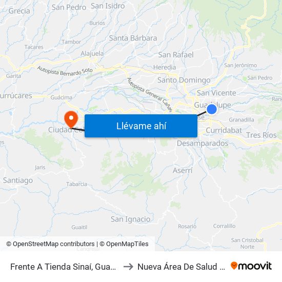 Frente A Tienda Sinaí, Guadalupe Goicoechea to Nueva Área De Salud Mora Palmichal map