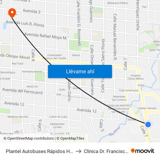 Plantel Autobuses Rápidos Heredianos, Pirro Heredia to Clínica Dr. Francisco Bolaños Araya map