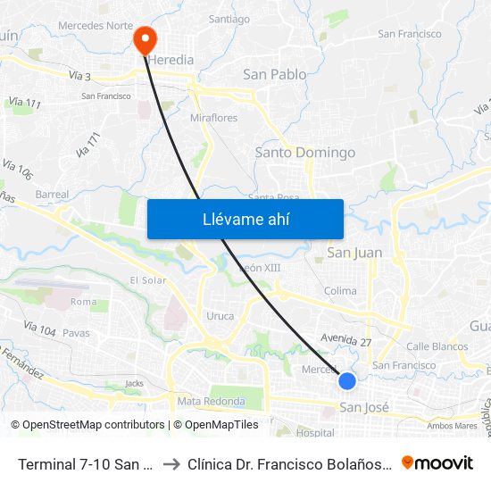 Terminal 7-10 San José to Clínica Dr. Francisco Bolaños Araya map