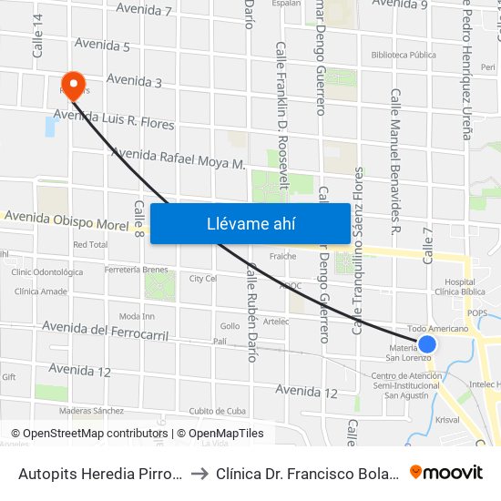 Autopits Heredia Pirro, Heredia to Clínica Dr. Francisco Bolaños Araya map