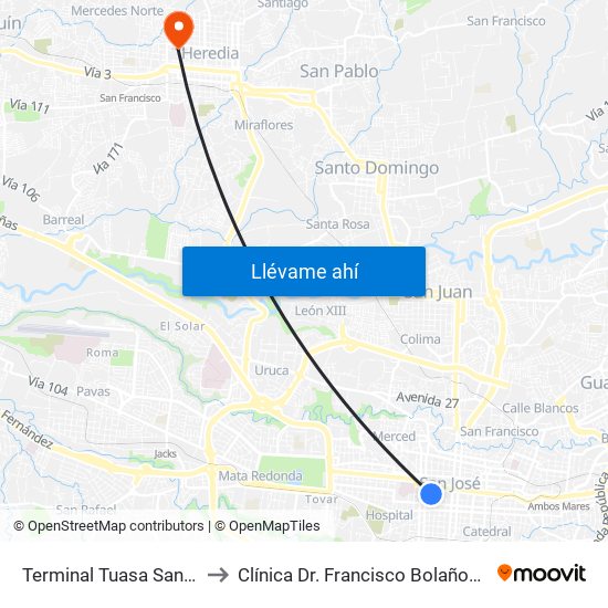 Terminal Tuasa San José to Clínica Dr. Francisco Bolaños Araya map