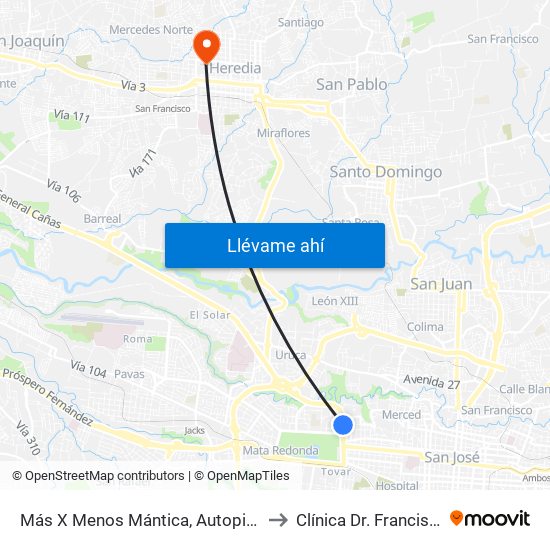 Más X Menos Mántica, Autopista General Cañas San José to Clínica Dr. Francisco Bolaños Araya map