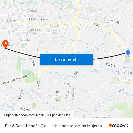 Bar & Rest. Kabaña Classic, Curridabat to Hospital de las Mujeres Dr. Adolfo CARIT map