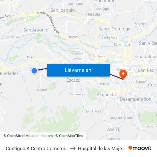 Contiguo A Centro Comercial Santa Ana Town Center to Hospital de las Mujeres Dr. Adolfo CARIT map
