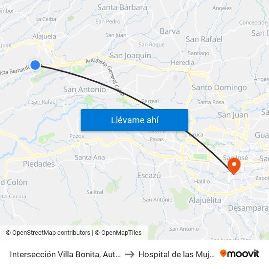 Intersección Villa Bonita, Autopista Bernardo Soto Alajuela to Hospital de las Mujeres Dr. Adolfo CARIT map