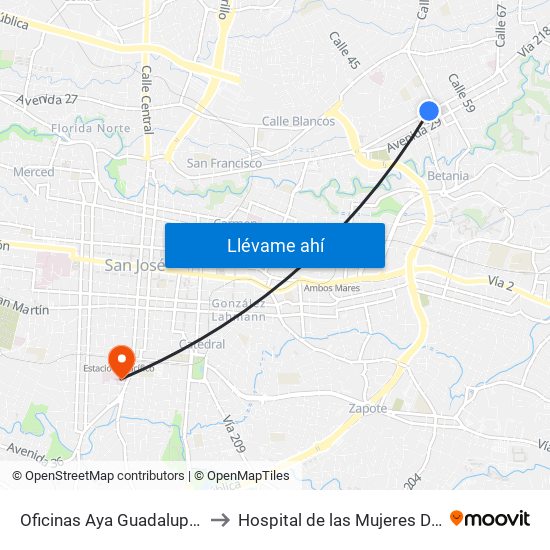 Oficinas Aya Guadalupe, Goicoechea to Hospital de las Mujeres Dr. Adolfo CARIT map