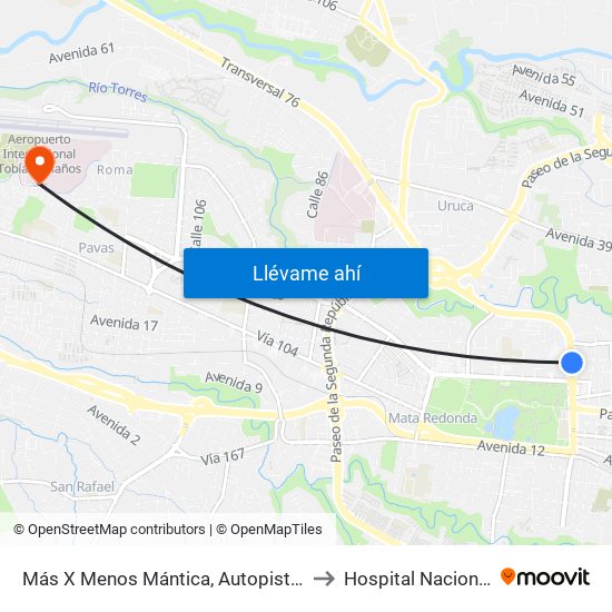 Más X Menos Mántica, Autopista General Cañas San José to Hospital Nacional Psiquiátrico map