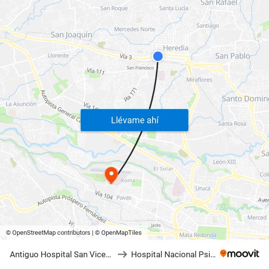 Antiguo Hospital San Vicente De Paul to Hospital Nacional Psiquiátrico map
