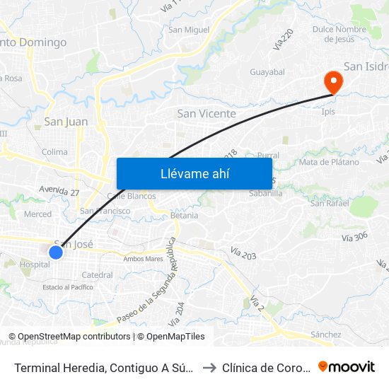 Terminal Heredia, Contiguo A Súper Fácil to Clínica de Coronado map