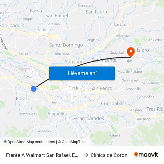 Frente A Walmart San Rafael, Escazú to Clínica de Coronado map
