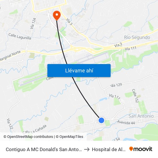 Contiguo A MC Donald's San Antonio, Belén to Hospital de Alajuela map