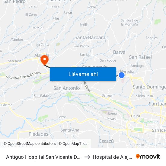 Antiguo Hospital San Vicente De Paul to Hospital de Alajuela map