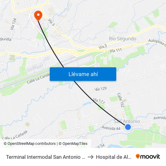 Terminal Intermodal San Antonio De Belén to Hospital de Alajuela map