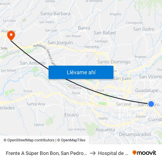 Frente A Súper Bon Bon, San Pedro Montes De Oca to Hospital de Alajuela map