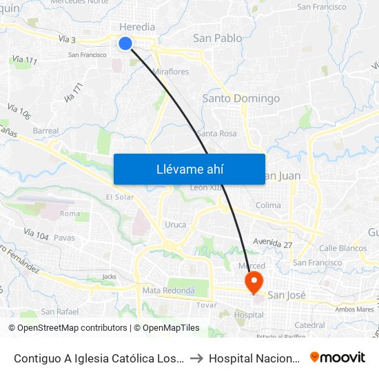 Contiguo A Iglesia Católica Los Ángeles, Heredia to Hospital Nacional De Niños map