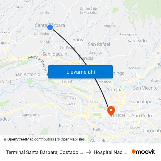 Terminal Santa Bárbara, Costado Sur Parque Santa Bárbara to Hospital Nacional De Niños map